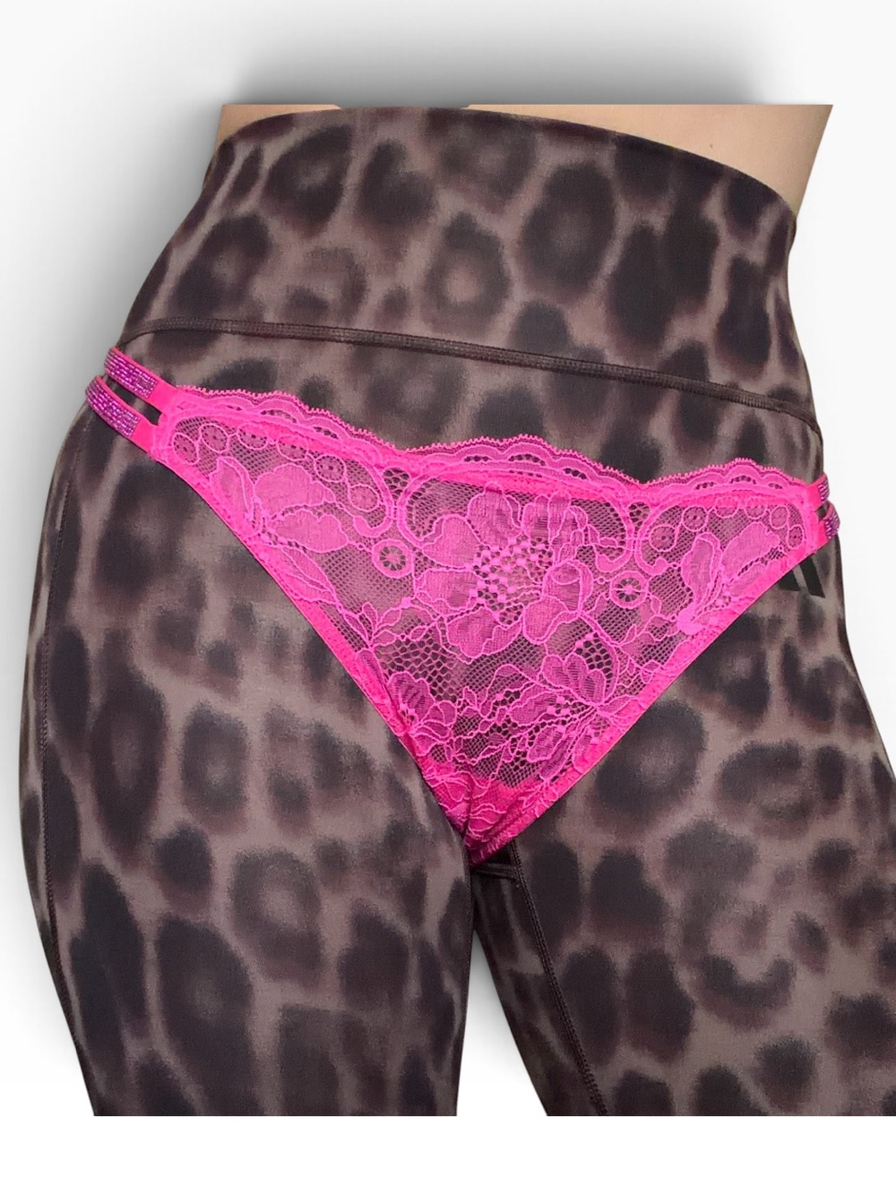 VS Hot Pink Lace Thong w/ Bling Strap Medium
